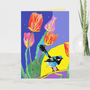 Cartão Blue Wren Australian wrends Birthday Card