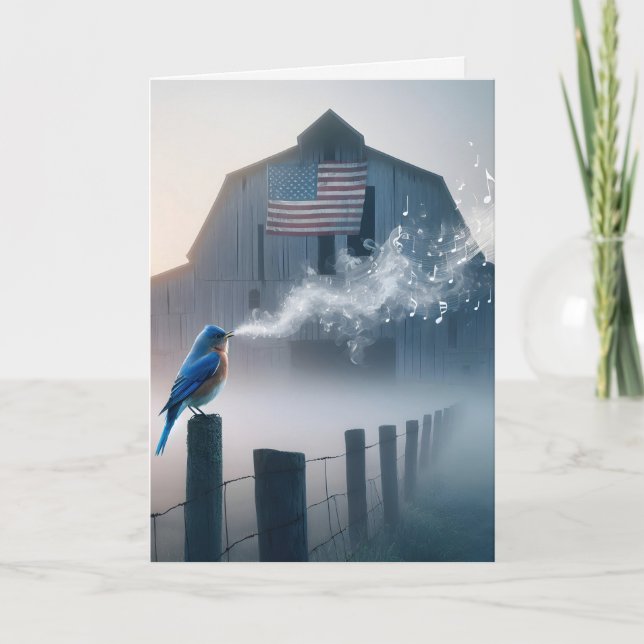 Cartão Bluebird cantando em um Posto de cerca de Fazenda (Frente)