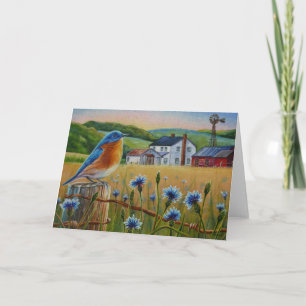 Cartão Bluebird Cornflowers Summer Farm Watercolor Art