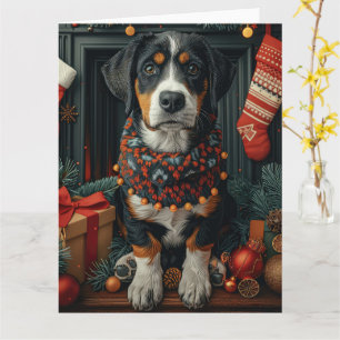 Cartão Bluetick Coonhound com Lareira de Presentes de Nat