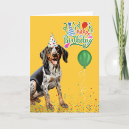 Cartão Bluetick Coonhound Dog Party Hat Yellow Birthday