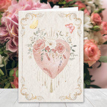 Blush Baroque Floral Sacred Heart Happy Valentines