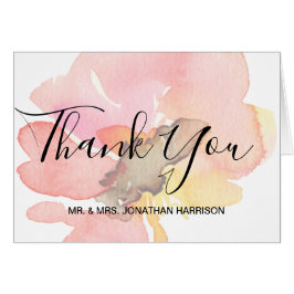 Cartão Blush Peach Coral Watercolor Floral Obrigado