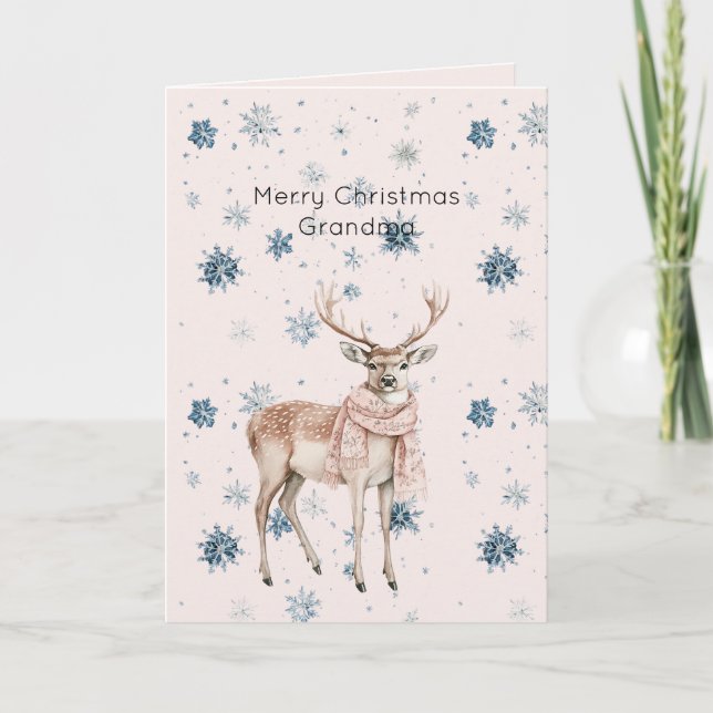 Cartão Blush Pink Deer Snowflakes Christmas (Frente)