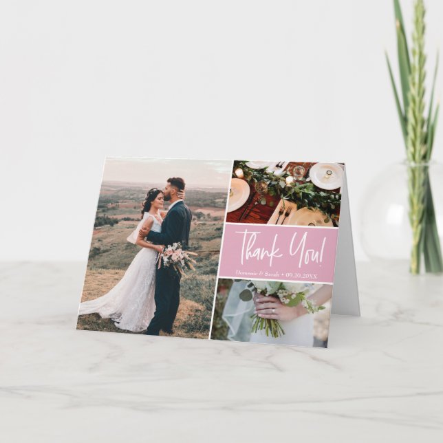 Cartão Blush Pink Modern Obrigado Escrevendo Casamento (Frente)