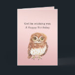 Cartão Blush Pink Owl I'll Be Wishing You Happy Birthday<br><div class="desc">Blush Pink Owl I'll Be Wishing You Happy Birthday</div>