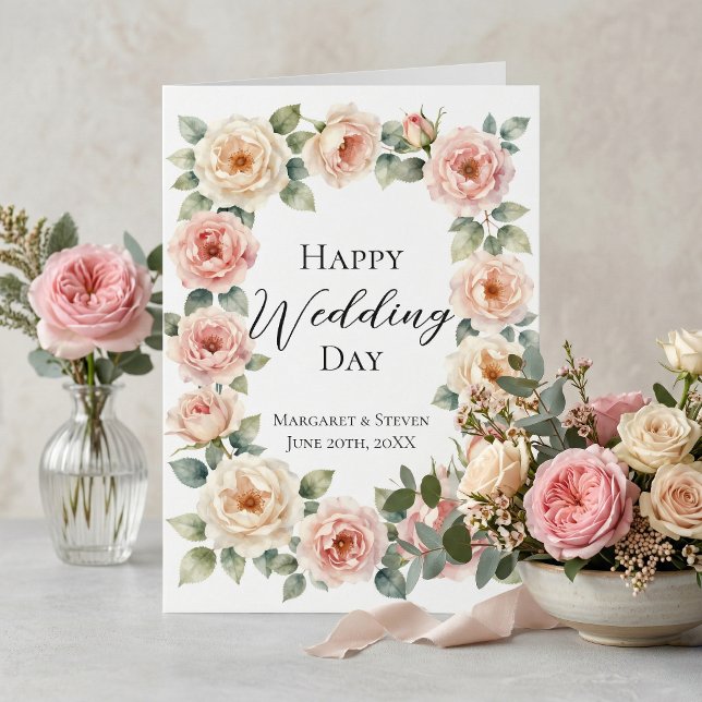 Cartão Blush Pink Rose Watercolor Wedding Congratulations (Criador carregado)