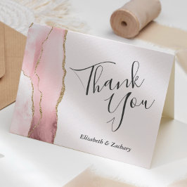 Cartão Blush Rosa Ágata Dourado Brilho Obrigado Casamento