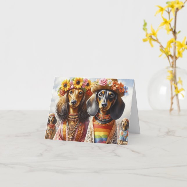 Cartão Bo Ho Dachshund Hippie Card (Flor Amarela)