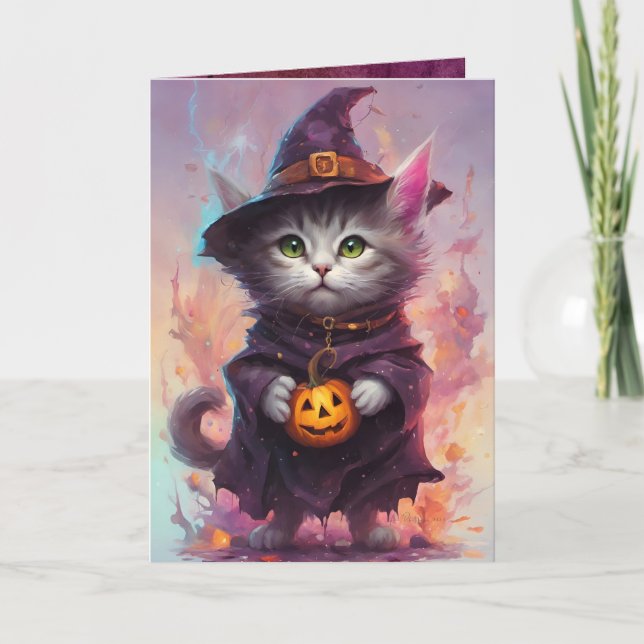 Cartão Boa Gatinho de Bruxas, Gato de Halloween (Frente)