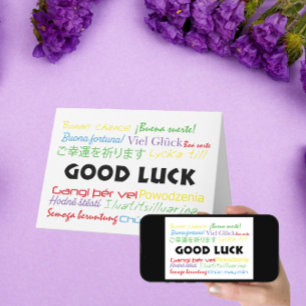 Cartão Boa sorte em muitos idiomas Vermelho Verde Amarelo