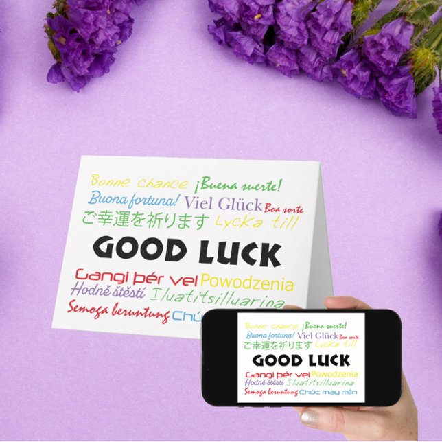 Cartão Boa sorte em muitos idiomas Vermelho Verde Amarelo (Criador carregado)