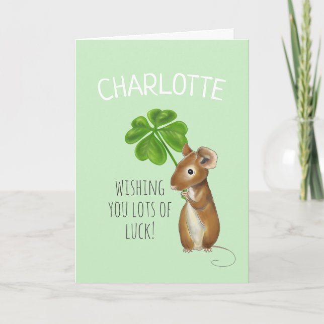 Cartão Boa Sorte, Mouse Doce e Quatro Folha (Frente)