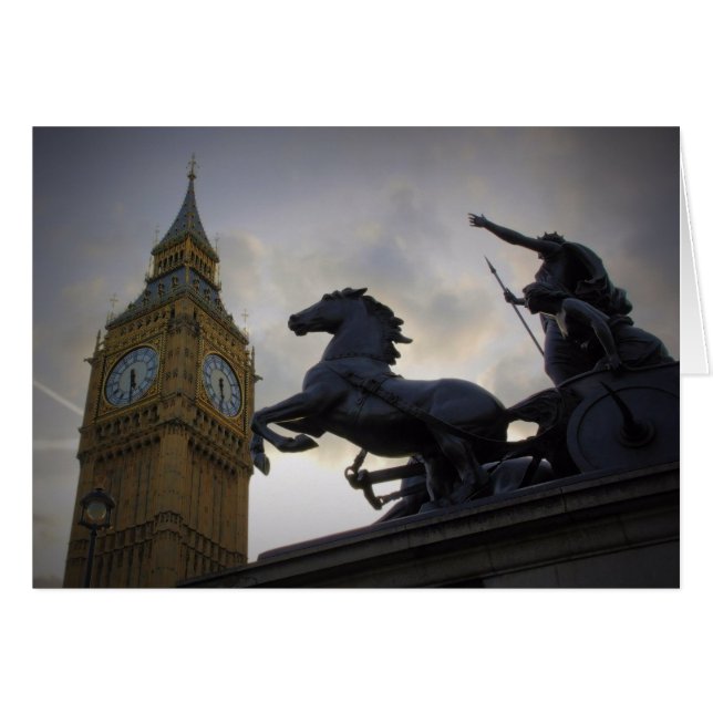 Cartão Boadicea Statue-Elizabeth Tower-London-Card (Frente Horizontal)