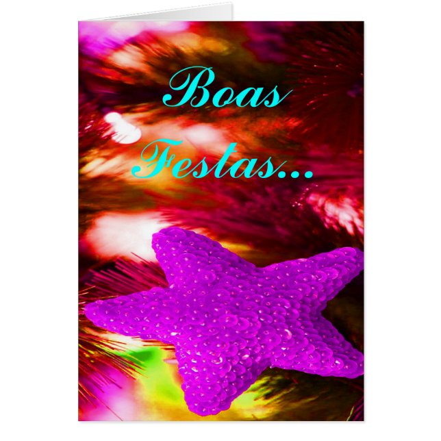 Cartão Boas Festas e Feliz Ano Novo Púrpura Estrela I (Frente)