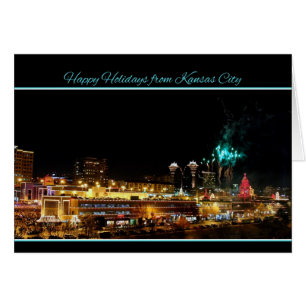 Cartão Boas festas luzes da plaza de Kansas City dos