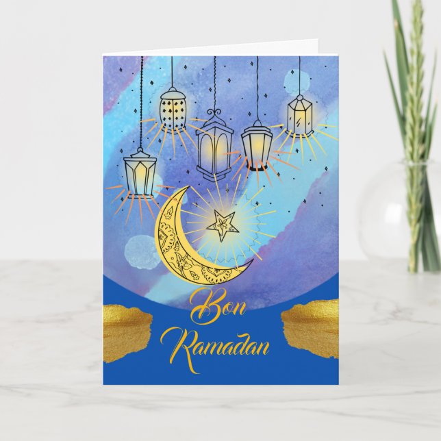 Cartão Boas lanternas francesas do Ramadão à Noite (Frente)
