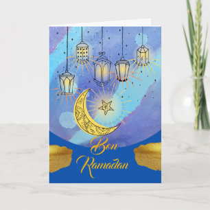 Cartão Boas lanternas francesas do Ramadão à Noite