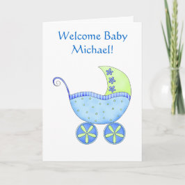 Cartão Boas-vindas Nome do Menino Personalizado Blue Bugg