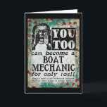 Cartão Boat Mechanic - Funny Vintage Retro<br><div class="desc">Boat Mechanic vintage advertisement in turquoise,  aqua,  red and black. Arty,  funny,  colorful and fun,  it makes a great gift and will surely bring smiles and laughter to the recipient.</div>