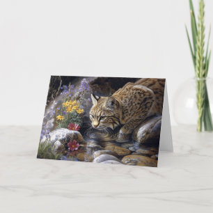 Cartão Bobcat com flores silvestres Arte cônica