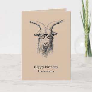 Cartão Bode Hipster Creme de Aniversário com Óculos