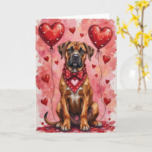 Cartão Boerboel Valentine Cachorro Sentado com Corações V