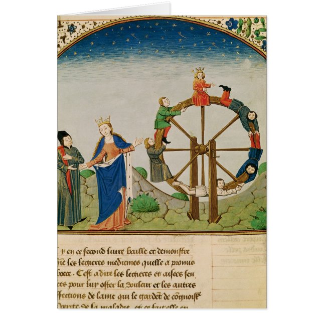Cartão Boethius com a roda da fortuna (Frente)