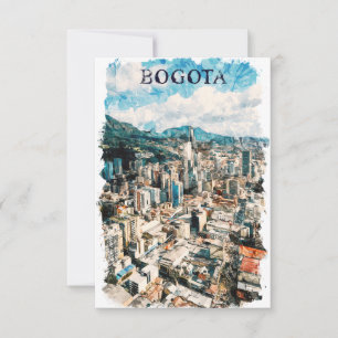Cartão Bogotá Colômbia Vista da Cidade Aquarela