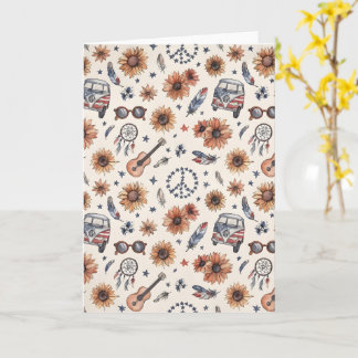 Cartão Boho Americana Festival Sunflowers VW Bus 4th of J