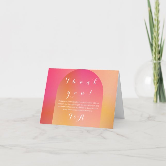Cartão Boho Arch Sunset Ombre De Casamento Obrigado (Frente)