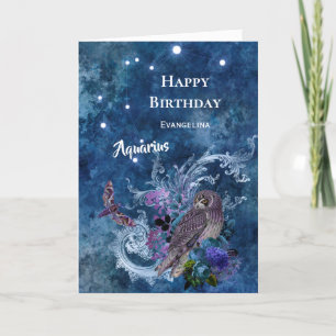 Cartão Boho Blue Zodiac Aquarius Constelação Aniversário