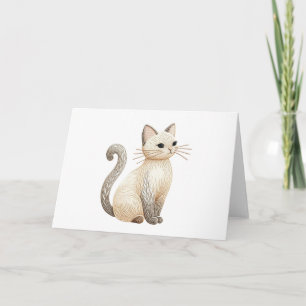 Cartão Boho Bordado Gato Gatinho Neutro Saudação