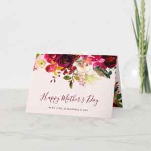 Cartão Boho Burgundy Floral   Dia de as mães Feliz