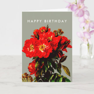 Cartão Boho Chic Happy Birthday Rosas vermelhas Sage Gree