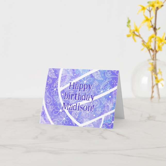 Cartão boho doodle planta aniversário de vôlei roxo (Flor Amarela)