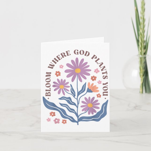 Cartão Boho Floral Bloom Where God Plants You Cute Motiva (Frente)