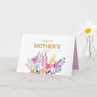 Cartão Boho Floral Feliz dia de as mães Rosa Púrpura Amar
