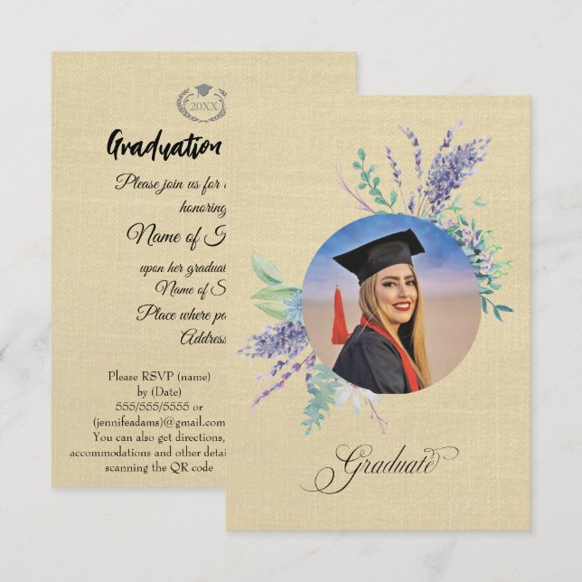 Cartão Boho Floral Graduation Party Invite Enclosure (Frente/Verso)