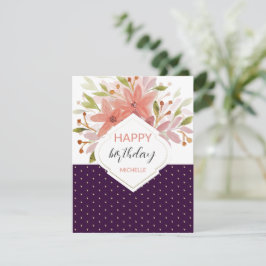 Cartão Boho Floral Rosa Moderno Roxo