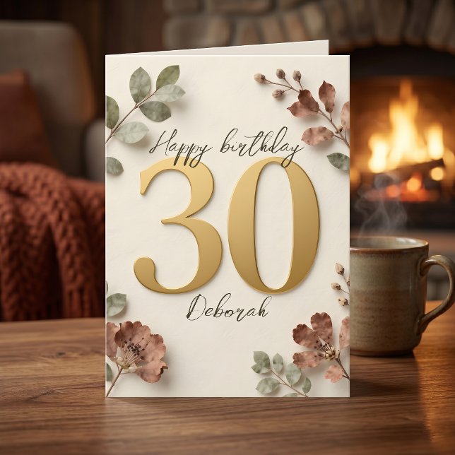 Cartão Boho Floral Tom Terra 30º Aniversário (Criador carregado)
