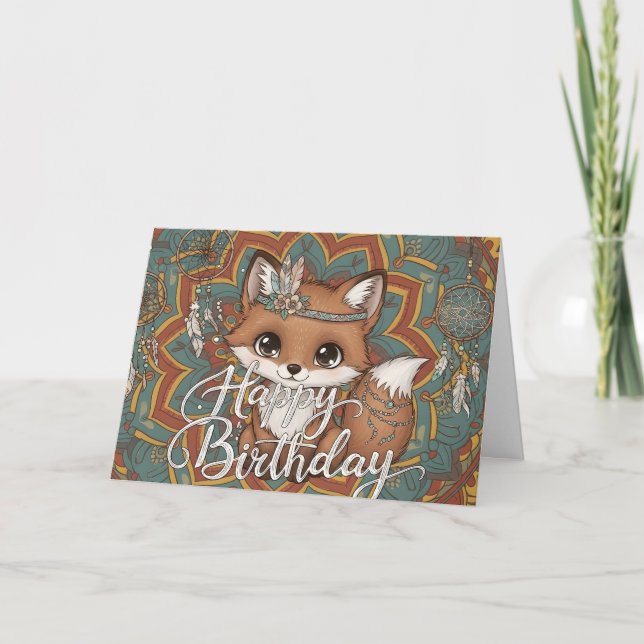 Cartão Boho Fox Happy Birthday Card  (Frente)