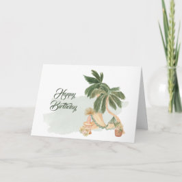 Cartão Boho Green Hammock Palm Trees Floral Aniversário