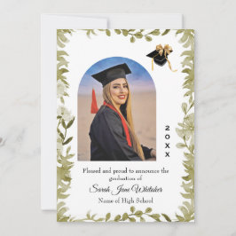 Cartão Boho Leaf Border Hi-School Graduation announcement