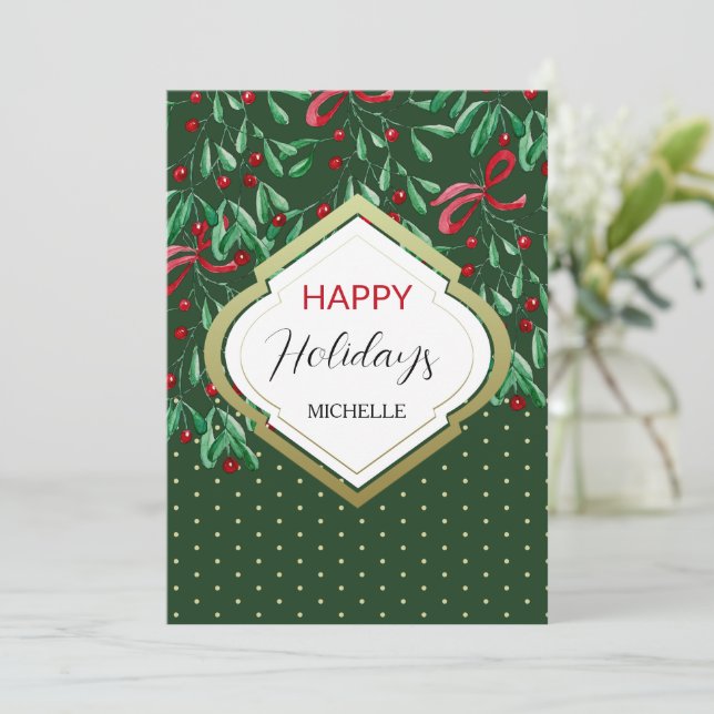 Cartão Boho Mistletodo Florestal Verde (Em pé/Frente)