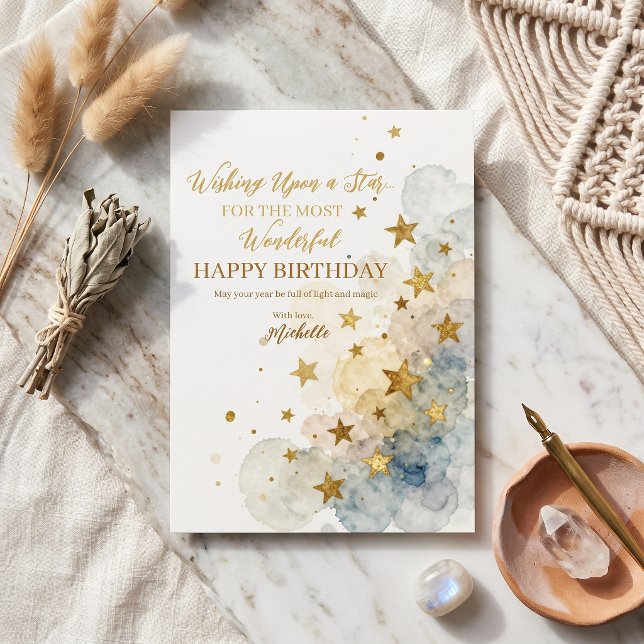 Cartão Boho Navy Dourado Aquarela Celestial Estrela Anive (Criador carregado)