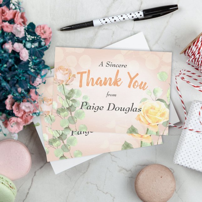 Cartão Boho Peach Dusty Pink Foliage Floral Eucalyptus (graduation party graduate thank you card thanks stationary peach pink roses flowers botanical)