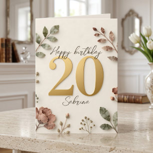Cartão Boho Rosa Empoeirada Floral Dourado Aniversário de