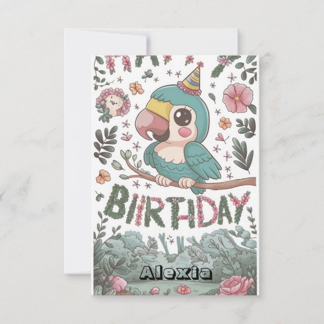 Cartão Boho Simple Parrot Digital Birday (Frente)