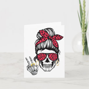 Cartão Boho Skeleton Peace Sign Messy Bun Ndana Halloween